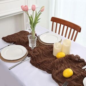 VARSS 6 Pack Brown Cheesecloth Table Runner 8-10FT Rustic Gauze Fabric